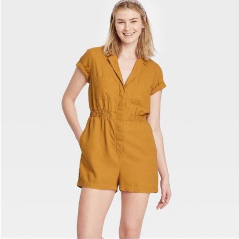 Mustard yellow target short jumpsuit